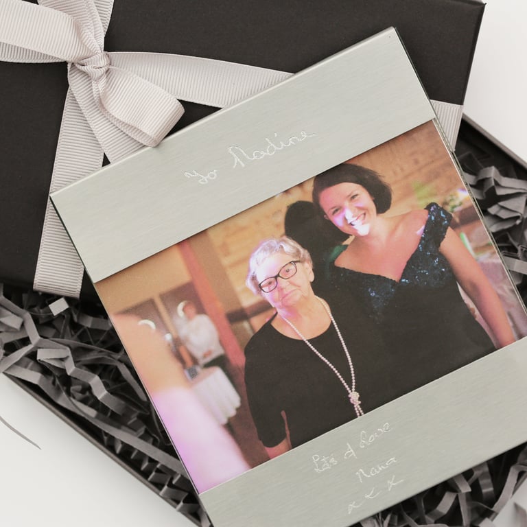 Handwriting Engraving Photo Frame - Personalized Sentimental Gift in Brushed Stainless Steel