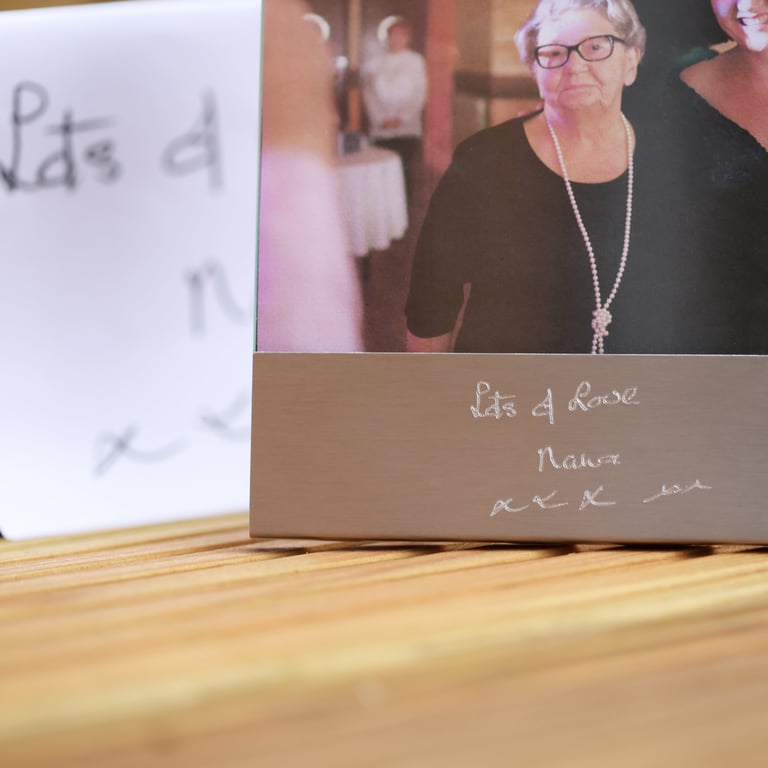 Handwriting Engraving Photo Frame - Personalized Sentimental Gift in Brushed Stainless Steel