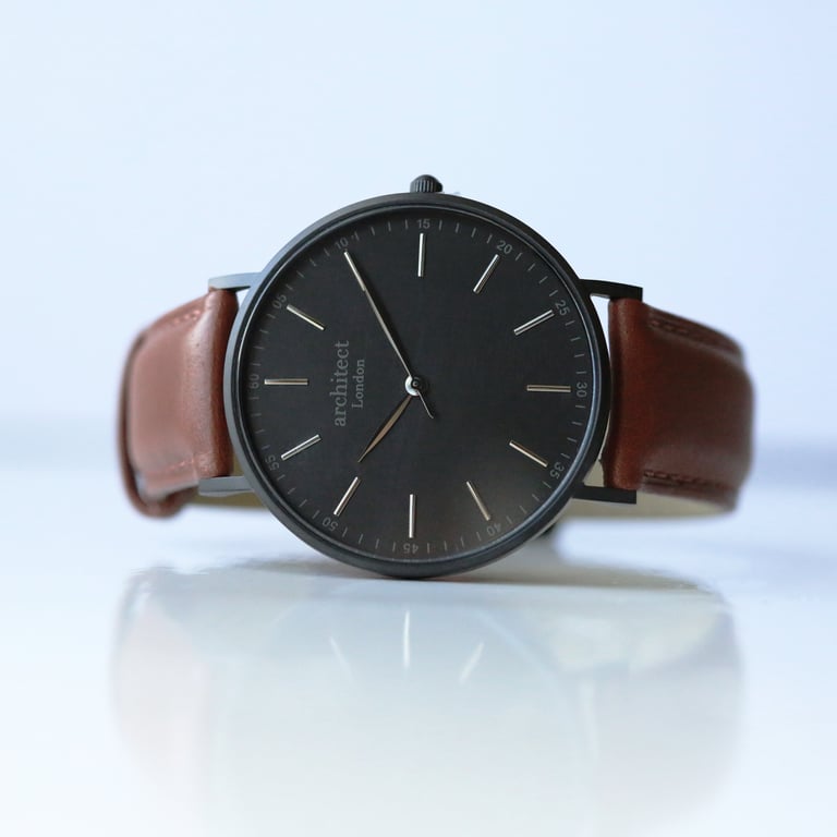Modern Font Engraving - Personalized Minimalist Stainless Steel Watch with Walnut Strap