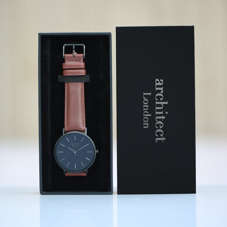 Modern Font Engraving - Personalized Minimalist Stainless Steel Watch with Walnut Strap
