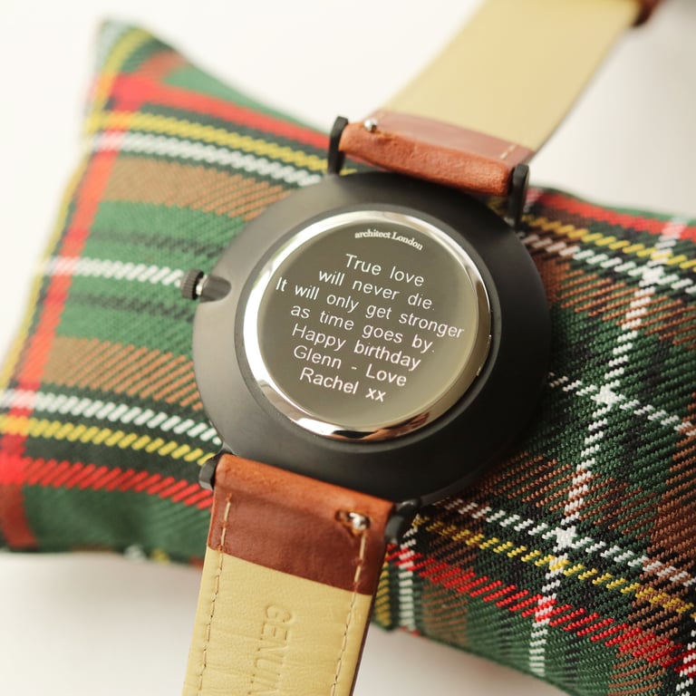 Modern Font Engraving - Personalized Minimalist Stainless Steel Watch with Walnut Strap
