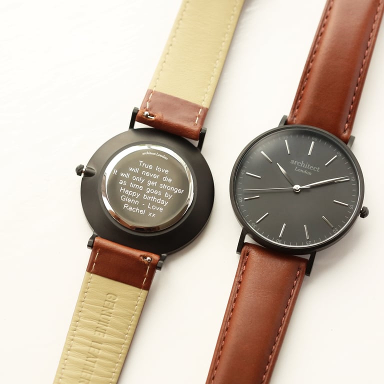 Modern Font Engraving - Personalized Minimalist Stainless Steel Watch with Walnut Strap