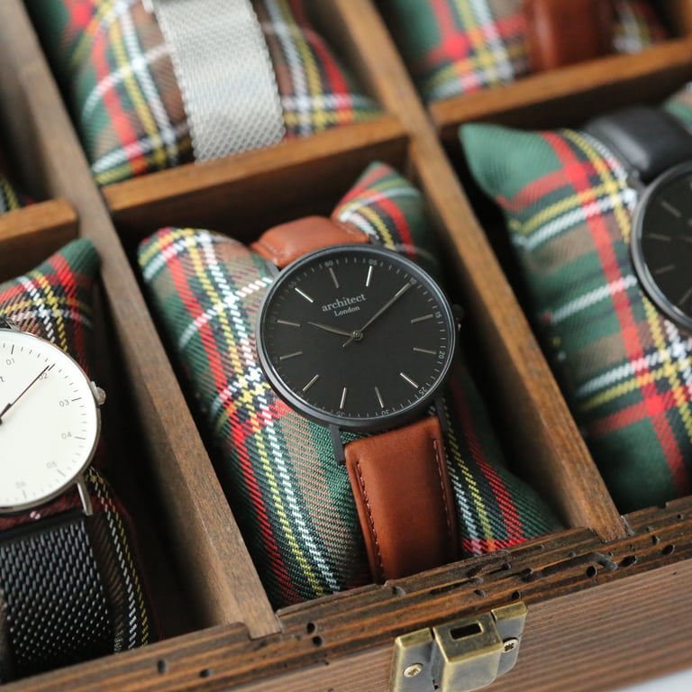 Modern Font Engraving - Personalized Minimalist Stainless Steel Watch with Walnut Strap