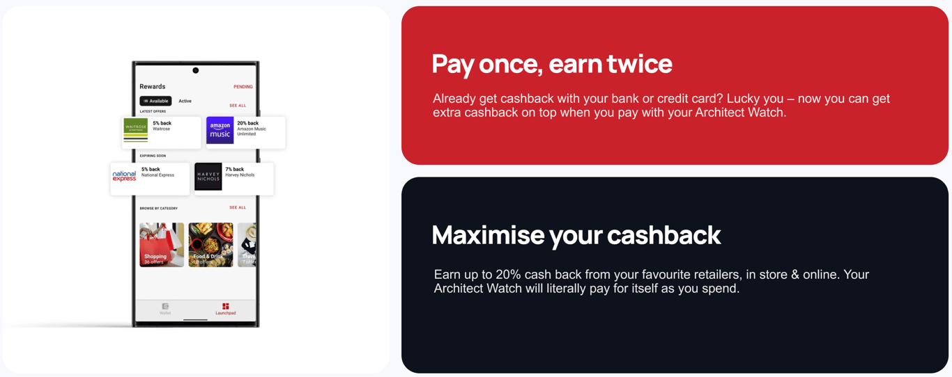 Architect Contactless Payment Watch - Cashback & Multiple Card Management