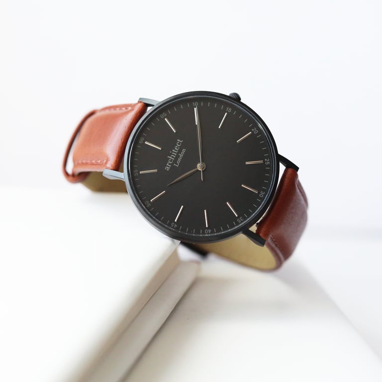 Handwriting Engraved Minimalist Watch with Walnut Strap - Personalised Stainless Steel Timepiece