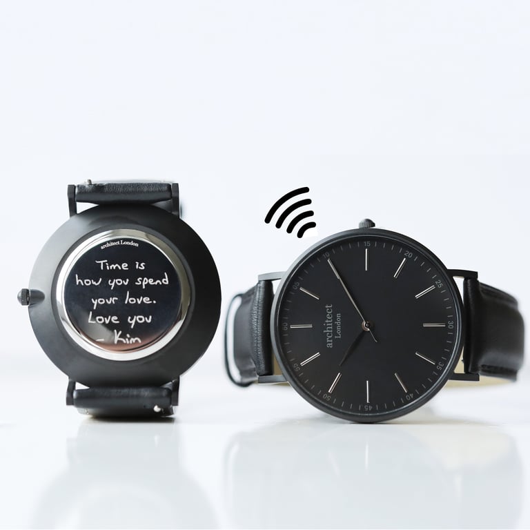 Contactless Payment Watch - Men s Architect Minimalist Jet Black Strap & Handwriting Engraving
