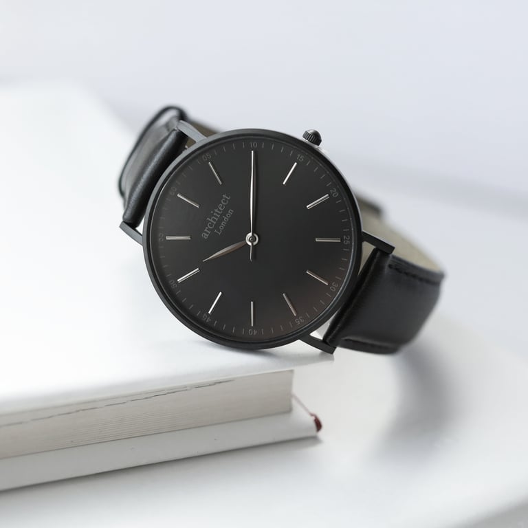Contactless Payment Watch - Men s Architect Minimalist Jet Black Strap & Handwriting Engraving