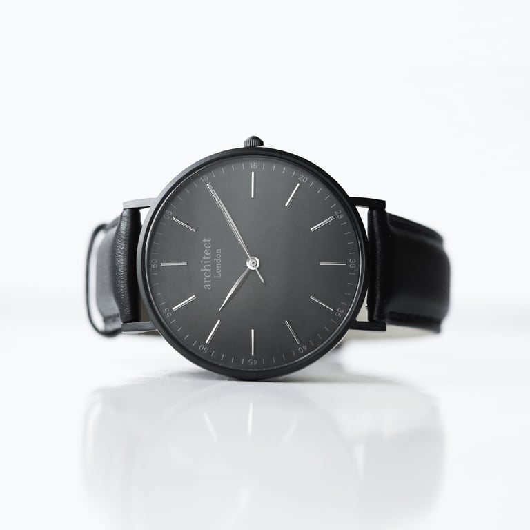 Contactless Payment Watch - Men s Architect Minimalist Jet Black Strap & Handwriting Engraving