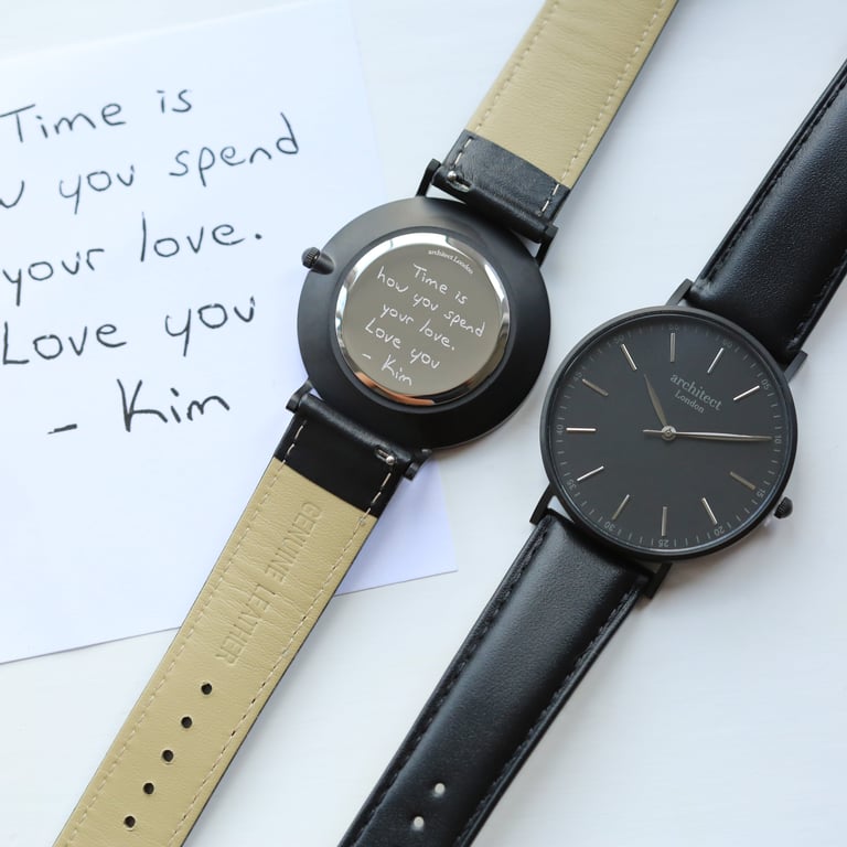 Contactless Payment Watch - Men s Architect Minimalist Jet Black Strap & Handwriting Engraving
