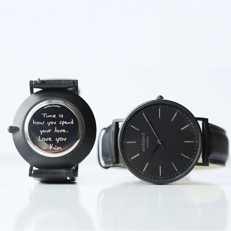 Personalized Handwriting Engraved Men s Minimalist Watch with Jet Black Strap