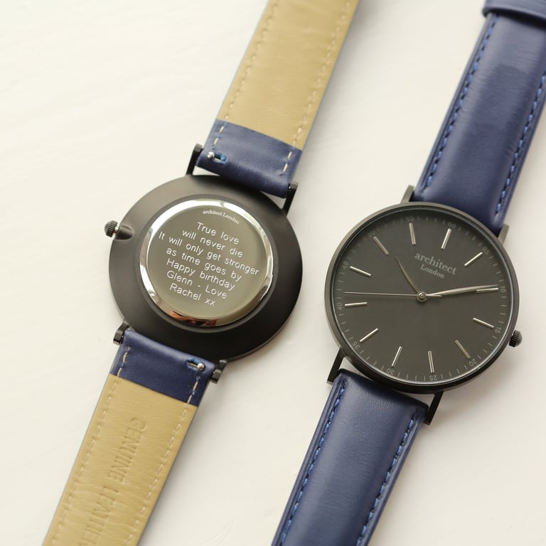 Modern Font Engraving - Minimalist Stainless Steel Watch with Leather Strap and Luxury Gift Box