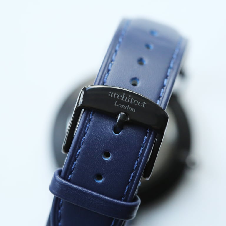 Personalized Architect London Men s Watch with Hand Engraving and Admiral Blue Strap