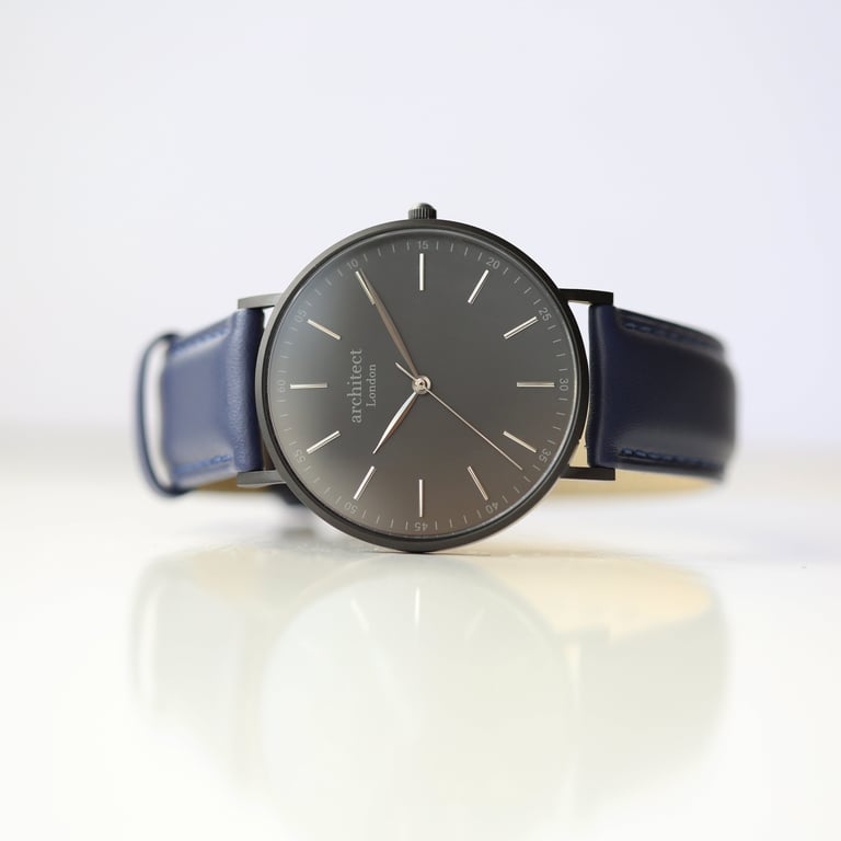 Personalized Architect London Men s Watch with Hand Engraving and Admiral Blue Strap