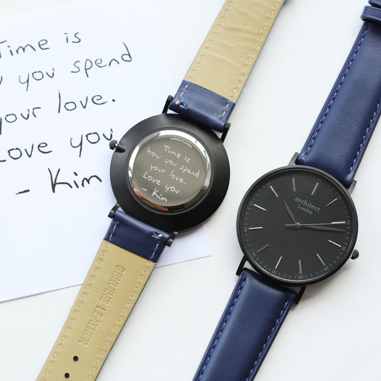 Personalized Architect London Men s Watch with Hand Engraving and Admiral Blue Strap