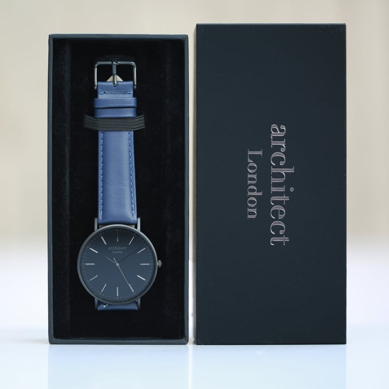 Personalized Architect London Men s Watch with Hand Engraving and Admiral Blue Strap