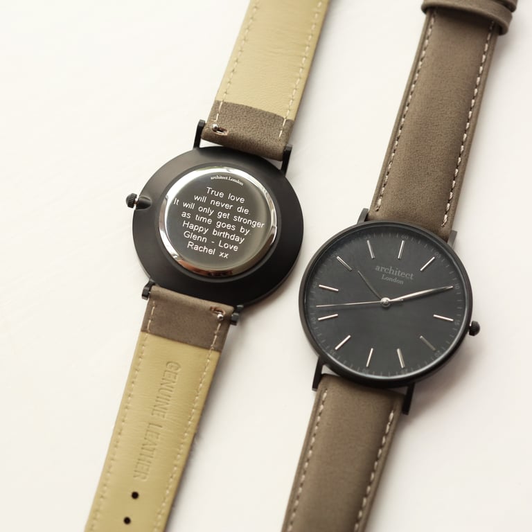 Modern Font Engraving - High-Quality Stainless Steel Minimalist Watch with Urban Grey Strap and Personalized Message