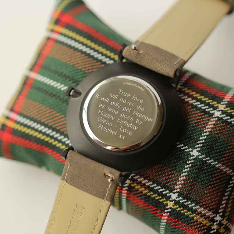 Modern Font Engraving - High-Quality Stainless Steel Minimalist Watch with Urban Grey Strap and Personalized Message
