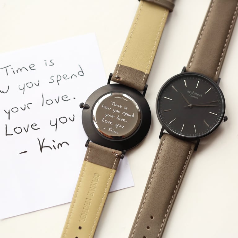 Handwriting Engraved Men s Minimalist Watch - Urban Grey Strap & Quartz Movement