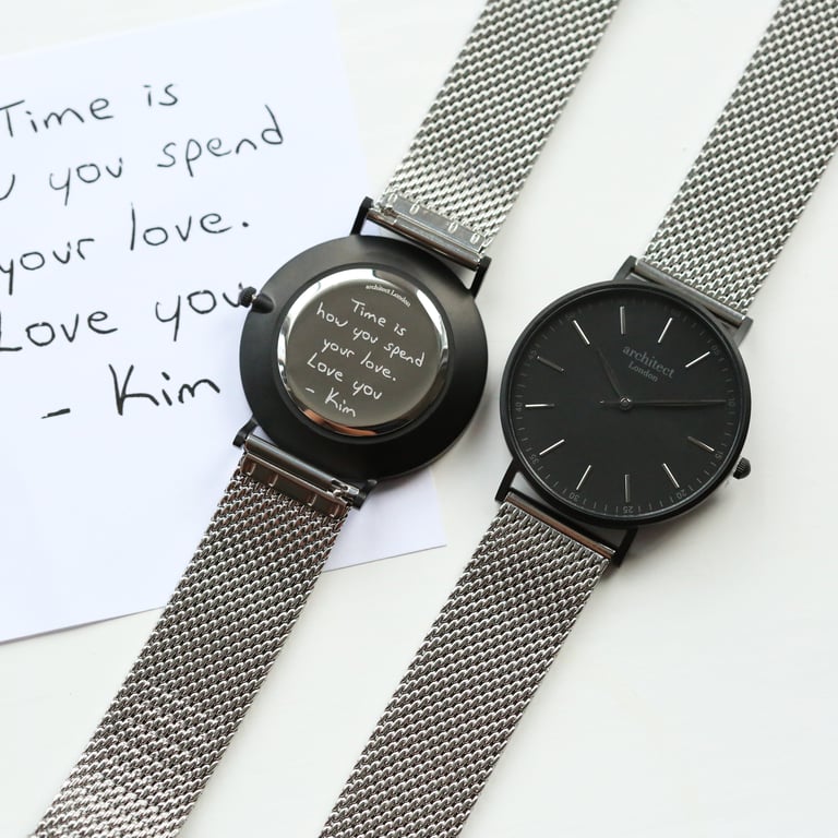 Handcrafted Men s Minimalist Watch with Personalized Handwriting Engraving & Stainless Steel Strap