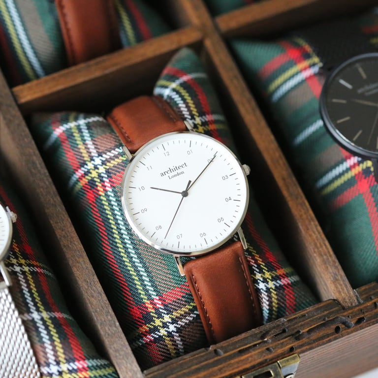 Modern Font Engraving - Architect Zephyr Men s Watch with Walnut Strap