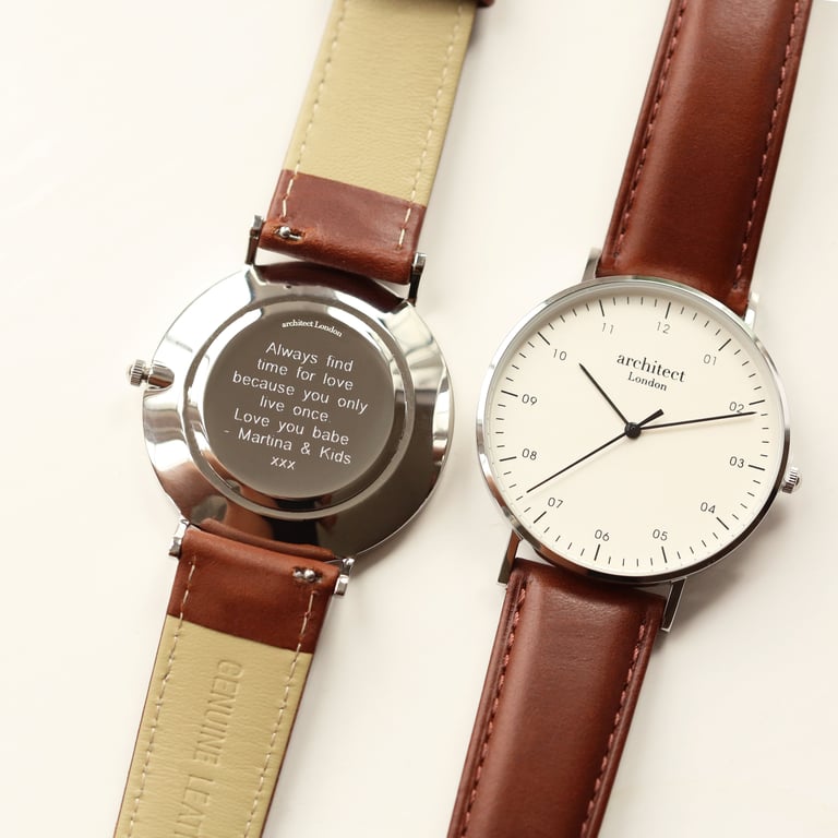 Modern Font Engraving - Architect Zephyr Men s Watch with Walnut Strap
