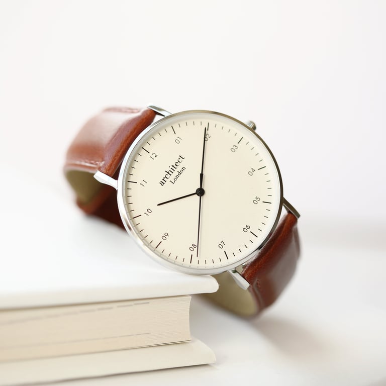 Personalized Architect Zephyr Watch with Walnut Strap and Handwriting Engraving