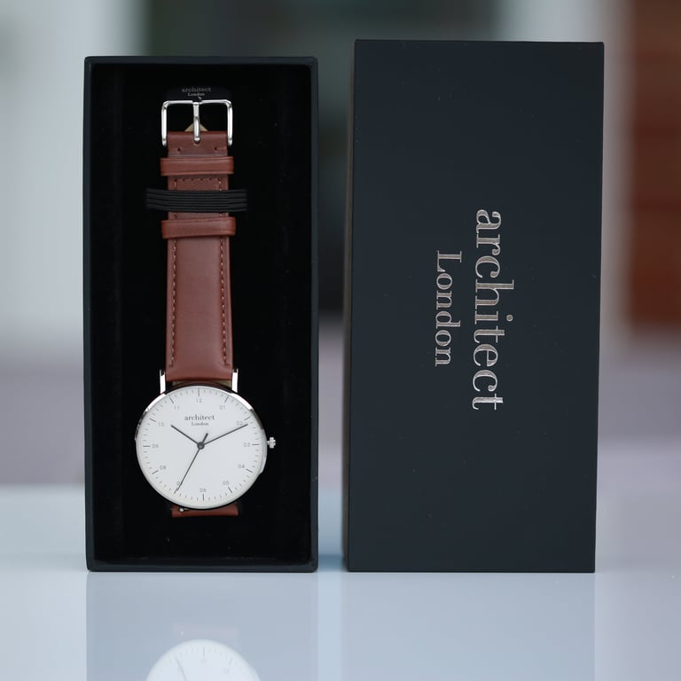 Personalized Architect Zephyr Watch with Walnut Strap and Handwriting Engraving