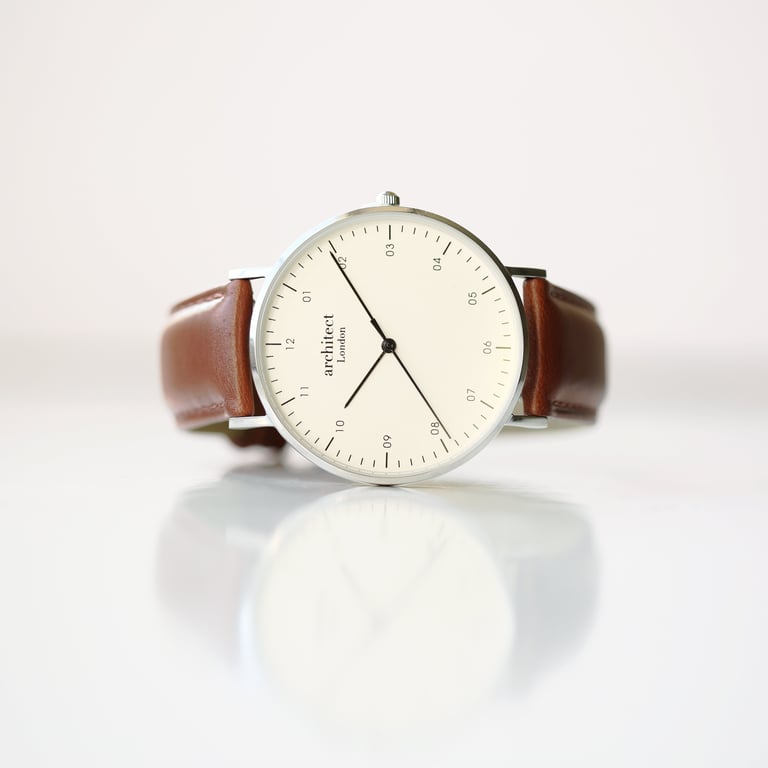 Personalized Architect Zephyr Watch with Walnut Strap and Handwriting Engraving