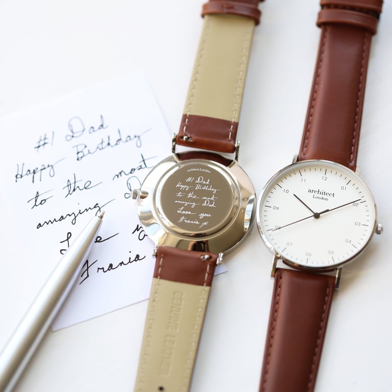 Personalized Architect Zephyr Watch with Walnut Strap and Handwriting Engraving