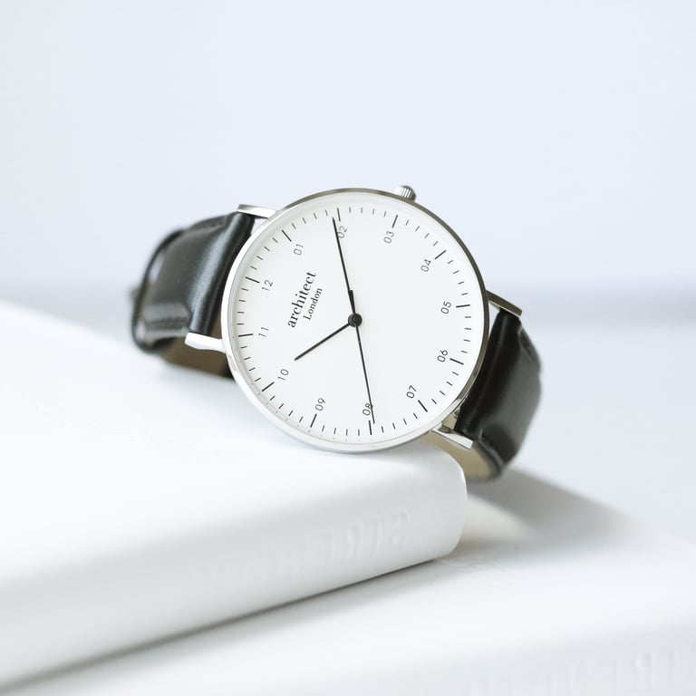 Architect Zephyr Modern Font Engraving Minimalist Watch - Jet Black Strap, Customizable Design