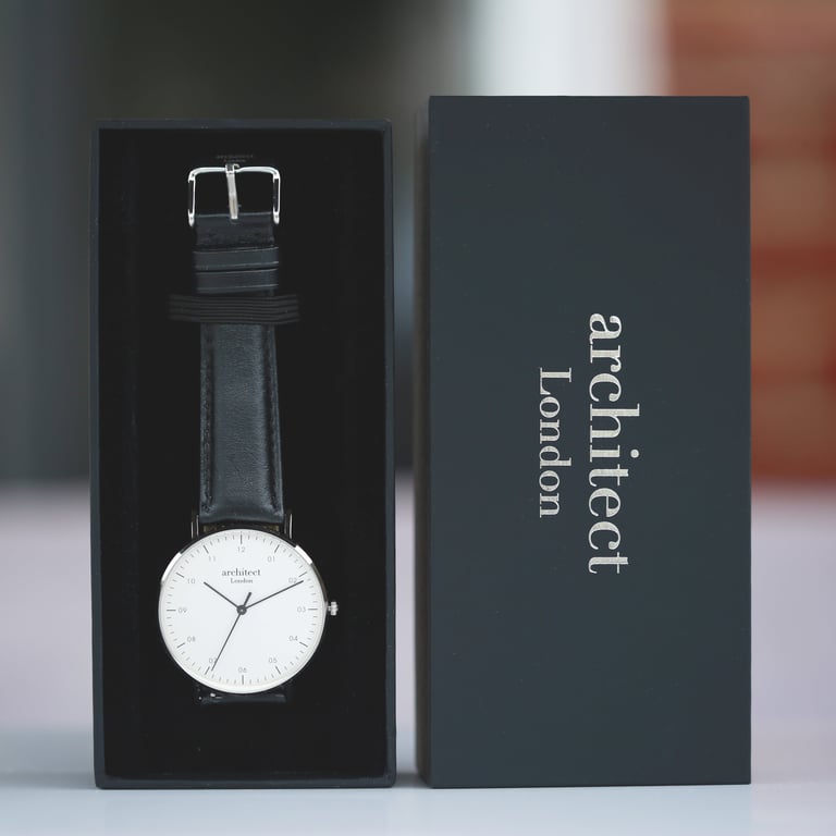 Architect Zephyr Modern Font Engraving Minimalist Watch - Jet Black Strap, Customizable Design