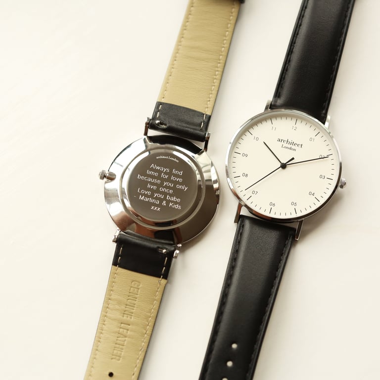 Architect Zephyr Modern Font Engraving Minimalist Watch - Jet Black Strap, Customizable Design