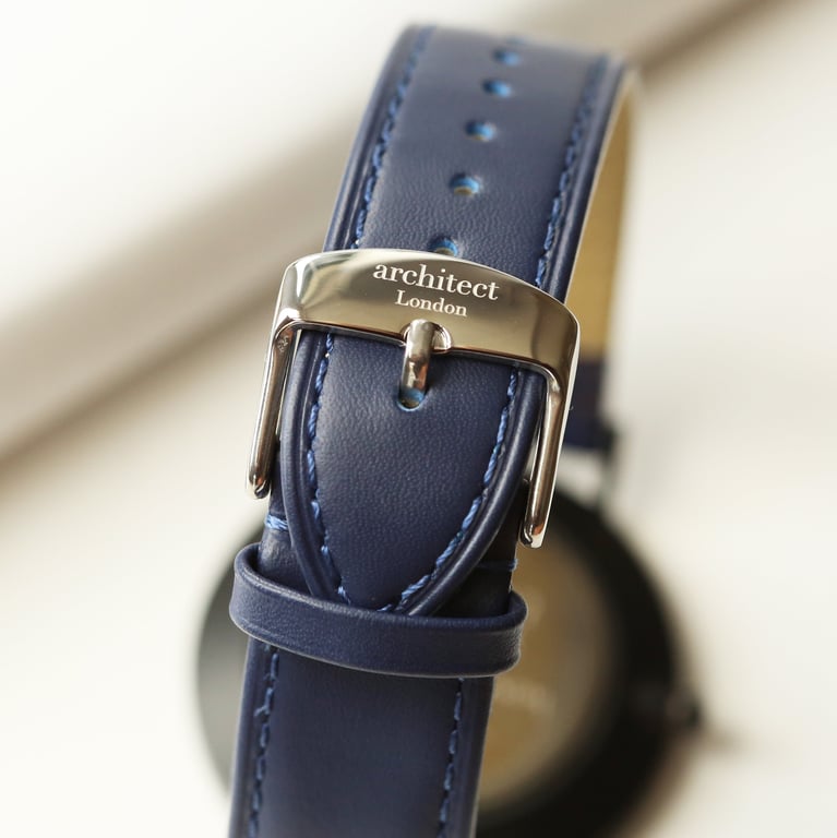 Architect Zephyr Men s Engraved Minimalist Watch with Admiral Blue Strap and Quartz Movement