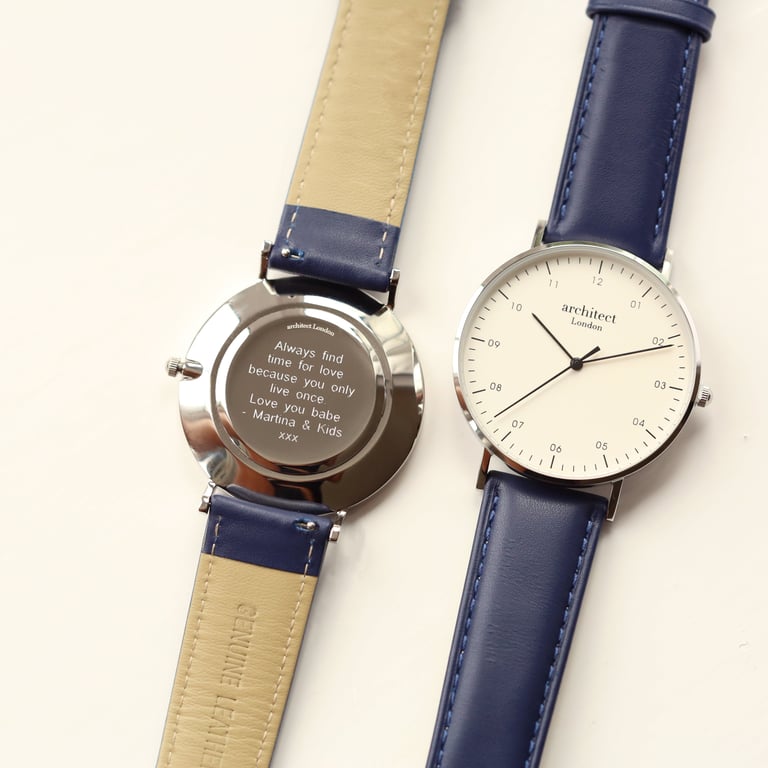 Architect Zephyr Men s Engraved Minimalist Watch with Admiral Blue Strap and Quartz Movement