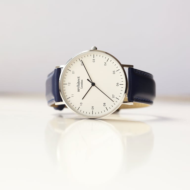 Personalized Architect Zephyr Watch - Handwriting Engraving & Admiral Blue Strap