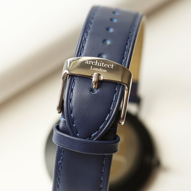 Personalized Architect Zephyr Watch - Handwriting Engraving & Admiral Blue Strap