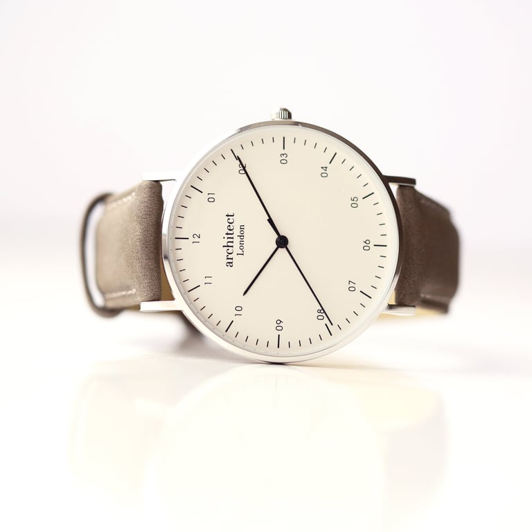 Handcrafted Architect Zephyr Watch with Handwritten Engraving & Urban Grey Strap