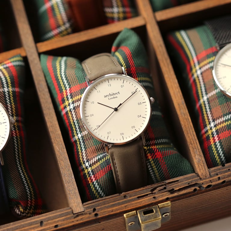 Handcrafted Architect Zephyr Watch with Handwritten Engraving & Urban Grey Strap