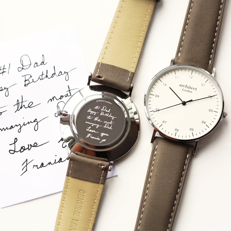 Handcrafted Architect Zephyr Watch with Handwritten Engraving & Urban Grey Strap
