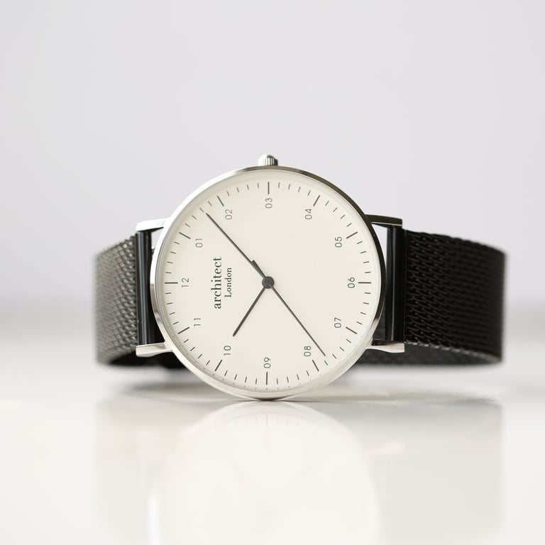 Modern Font Engraving - Men s Architect Zephyr Watch with Pitch Black Mesh Strap and Precise Quartz Movement