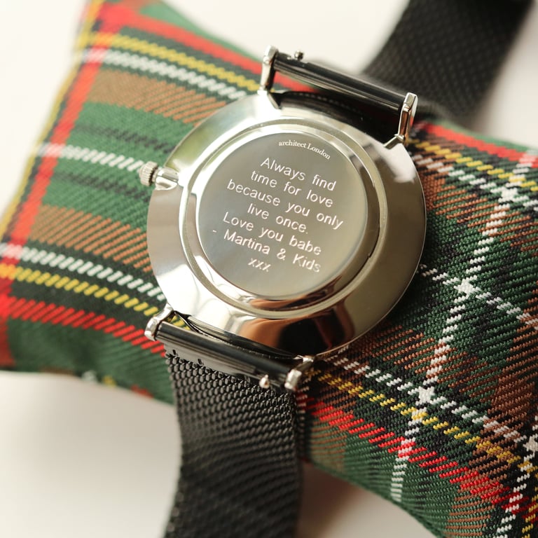 Modern Font Engraving - Men s Architect Zephyr Watch with Pitch Black Mesh Strap and Precise Quartz Movement