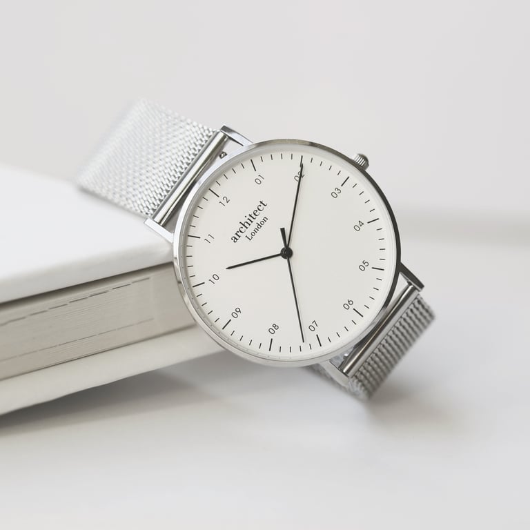Architect Zephyr Modern Font Engraved Men s Minimalist Watch - Stainless Steel Case & Quick-Release Mesh Strap