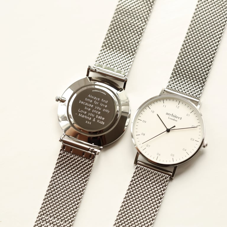Architect Zephyr Modern Font Engraved Men s Minimalist Watch - Stainless Steel Case & Quick-Release Mesh Strap