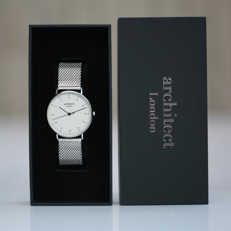 Architect Zephyr Modern Font Engraved Men s Minimalist Watch - Stainless Steel Case & Quick-Release Mesh Strap