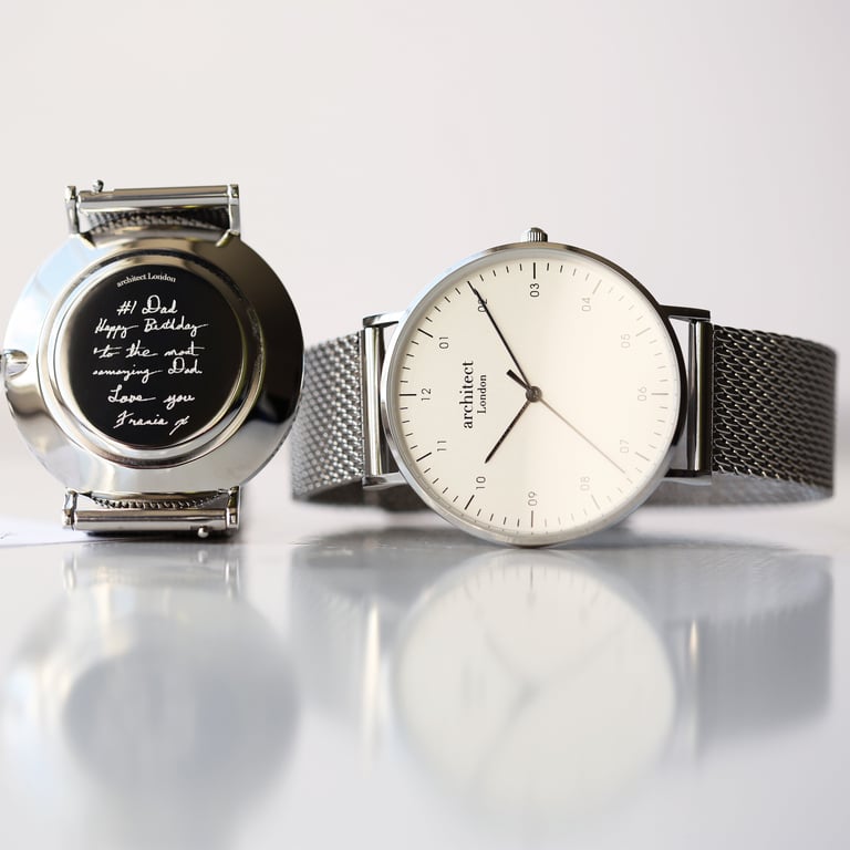 Architect Zephyr Stainless Steel Mesh Strap Watch - Personalised Handwriting Engraving Edition