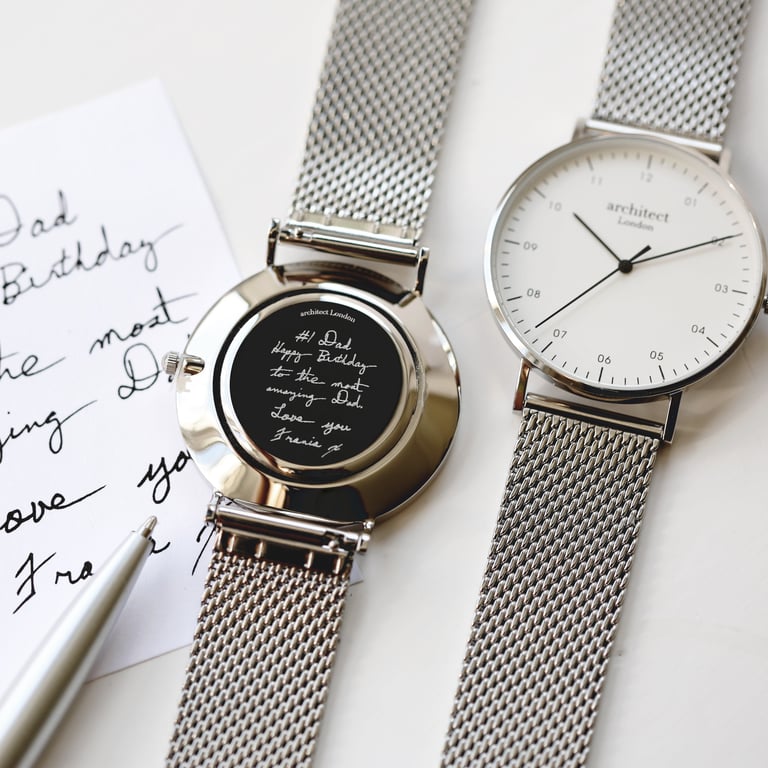 Architect Zephyr Stainless Steel Mesh Strap Watch - Personalised Handwriting Engraving Edition