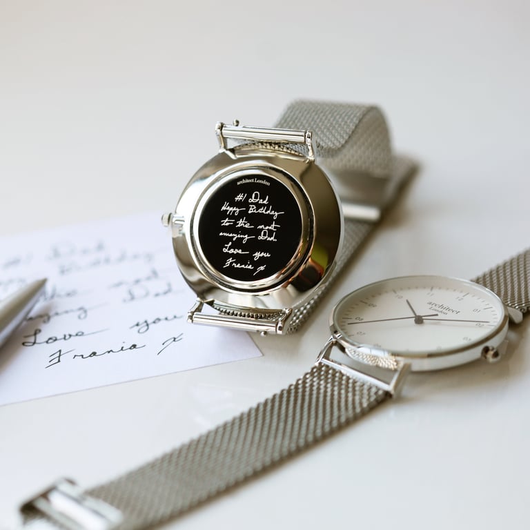 Architect Zephyr Stainless Steel Mesh Strap Watch - Personalised Handwriting Engraving Edition
