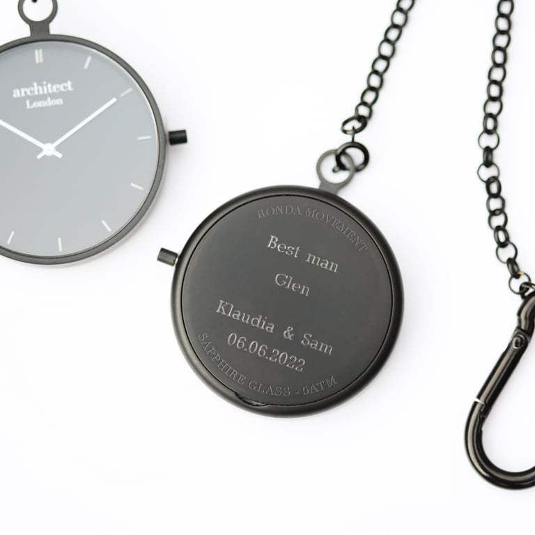 Modern Engraved Pocket Watch - Swiss Movement, Sapphire Glass, Brushed Stainless Steel