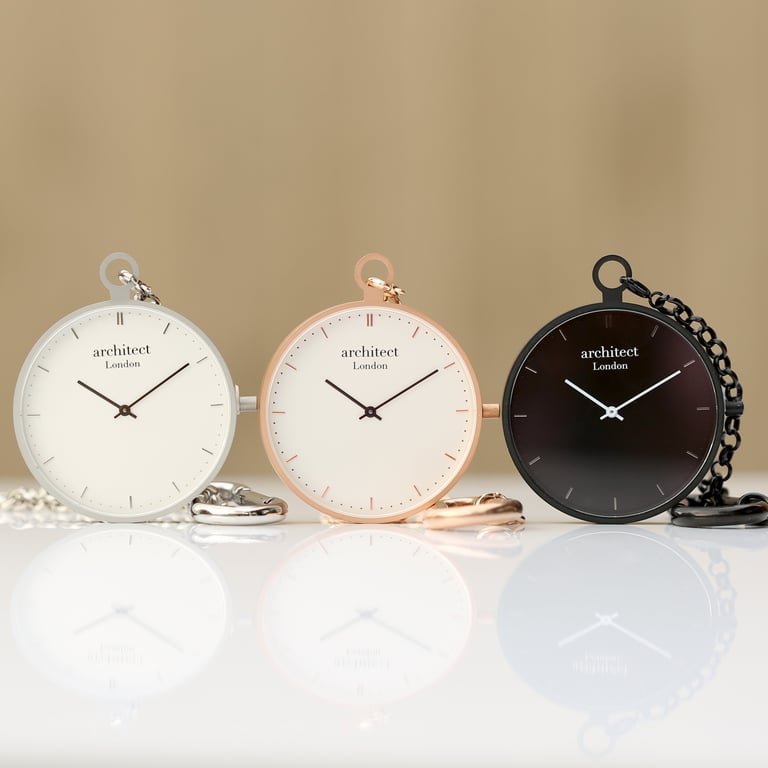 Modern Engraved Pocket Watch - Swiss Movement, Sapphire Glass, Brushed Stainless Steel