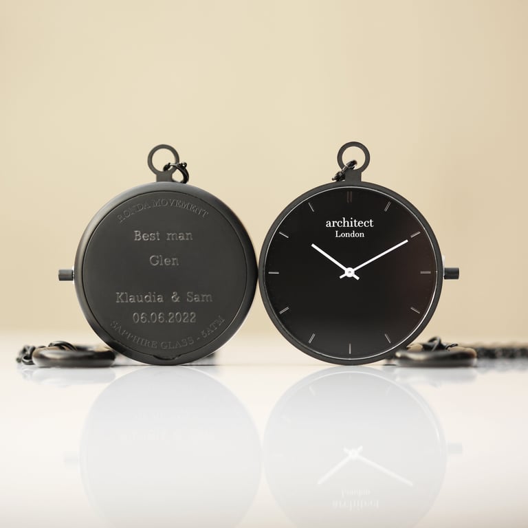 Modern Engraved Pocket Watch - Swiss Movement, Sapphire Glass, Brushed Stainless Steel